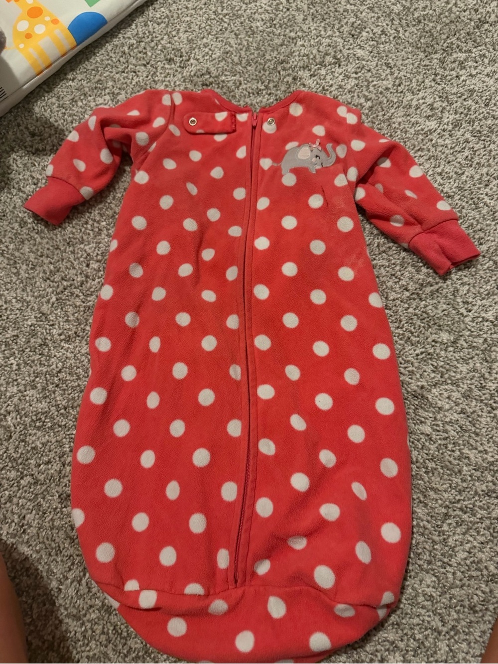 Carter's Coral Pink Polka Dot Sleep Sack with Elephant Applique